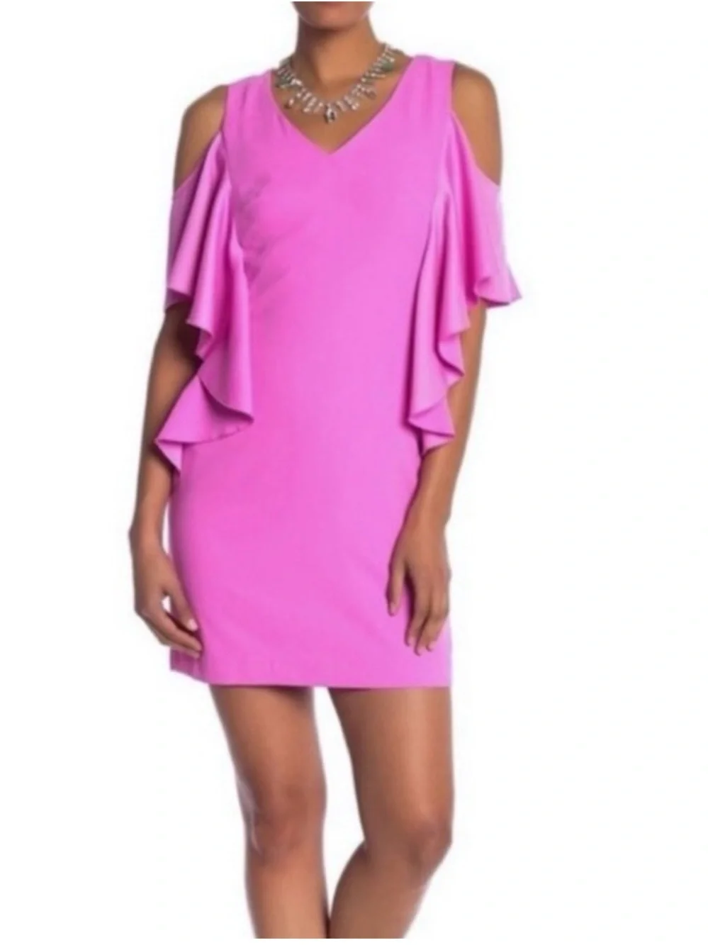 Trina Turk Hot Pink Cold-Shoulder Ruffle Shift Dress